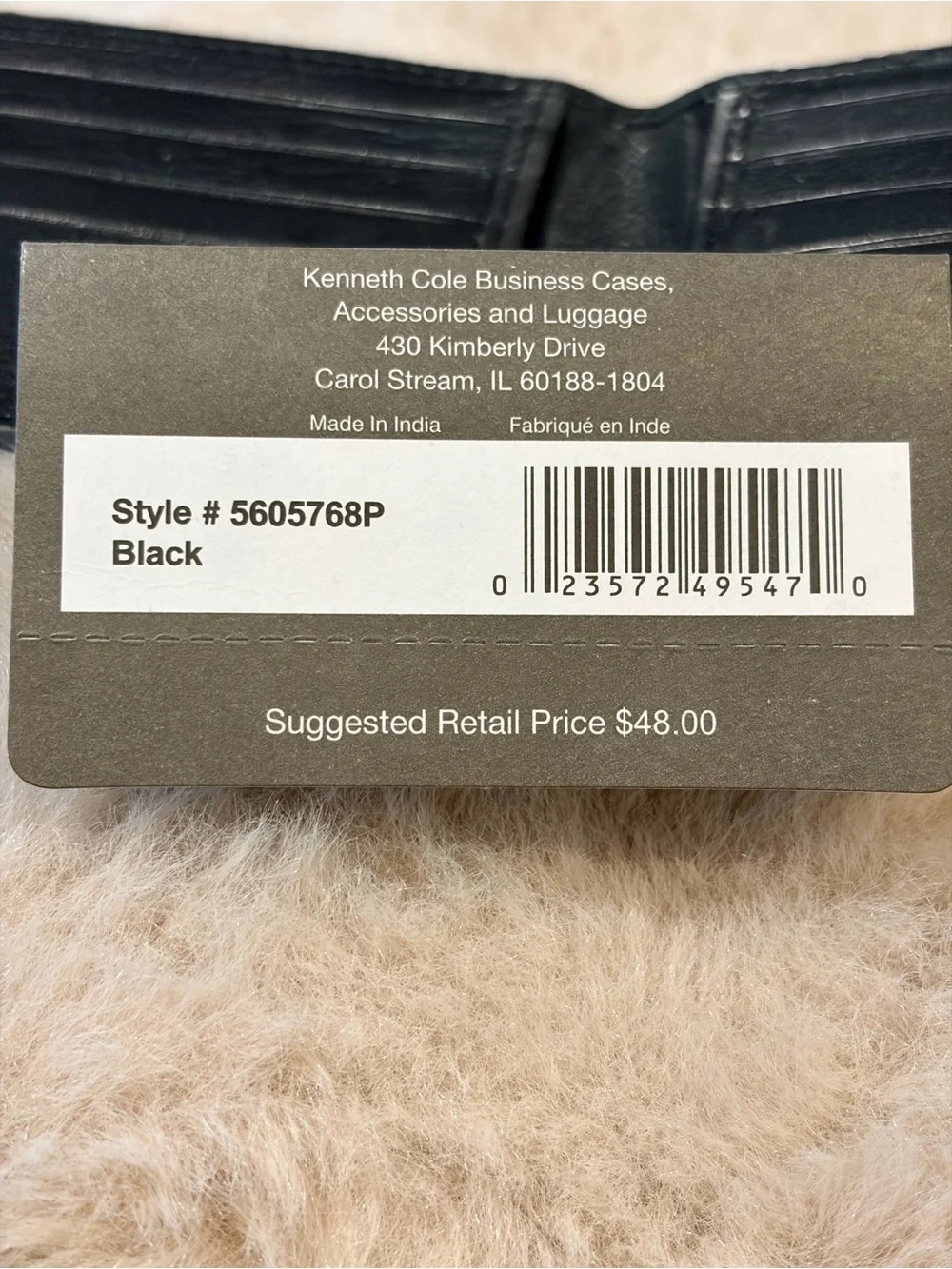 Kenneth Cole Reaction Black Leather Slim Bi-Fold Wallet